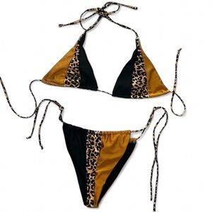 Leopard Print 2 Piece Bikini Swimsuit Size XS